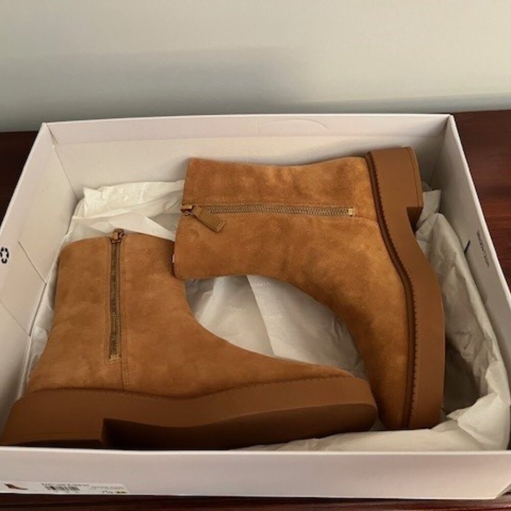 Like New (worn once) VINCE Kady Suede Round Toe Low Heel Zip Moto Booties 7 1/2